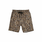 Camouflage DIY Hunter shorts on ghost mannequin, showing outdoor-inspired camo pattern and casual fit.