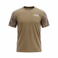 DIY Hunter camo performance T-shirt displayed on ghost mannequin, featuring camouflage pattern and sporty fit.