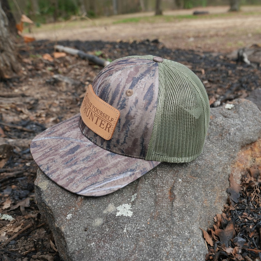 Do It Yourself Hunter Camo Trucker Cap, Green Mesh, Leather Patch
