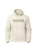 Beige lightweight hoodie from DO IT YOURSELF HUNTER with a casual fit, shown on a model with a hood and front pocket.
