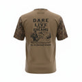 Dare to Live Your Dreams Tshirt, Olive Green with DIYH Camo Sleeves