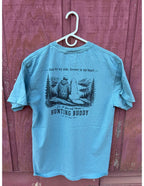 Hunting Buddy DIY Hunter Ice Blue Comfort Colors T-shirt featuring a hunter lifestyle graphic on a casual cotton shirt.