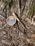 Lil' Jake glass pot call with camo inlay by DO IT YOURSELF HUNTER, shown with close-up of the call's surface and camo design.