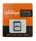 WiseEye 32GB SD card showing the compact memory card with the WiseEye branding and storage capacity label.