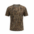 Youth DIY Hunter camouflage cotton T-shirt displayed on ghost mannequin, featuring a casual fit and hunter-themed camo pattern.