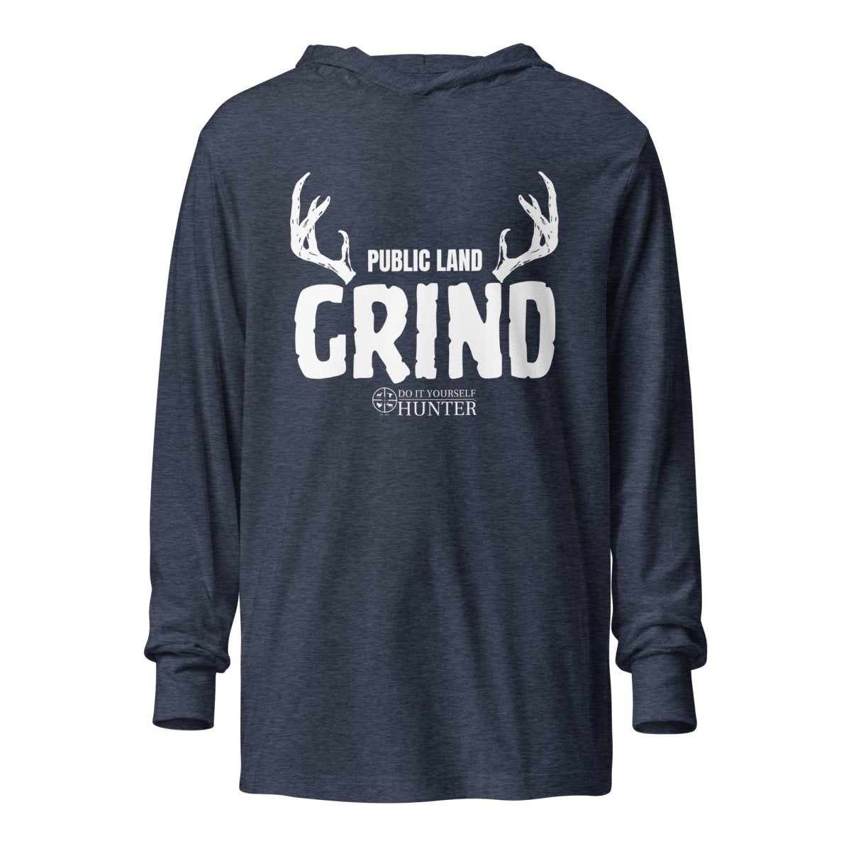 DO IT YOURSELF HUNTER "THE GRIND" Hooded White Logo Long - sleeve Tee - DO IT YOURSELF HUNTER