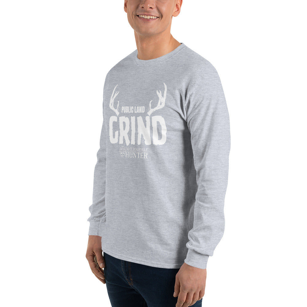 DO IT YOURSELF HUNTER Public Land Grind Hooded White Logo Long-sleeve T Shirt