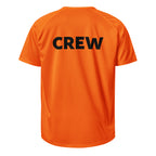 Unisex neon orange Hunter CREW sports jersey with back view, featuring bold design and athletic fit for active wear.